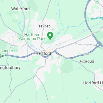 Map of Hertford area serviced by Hitchin Removals