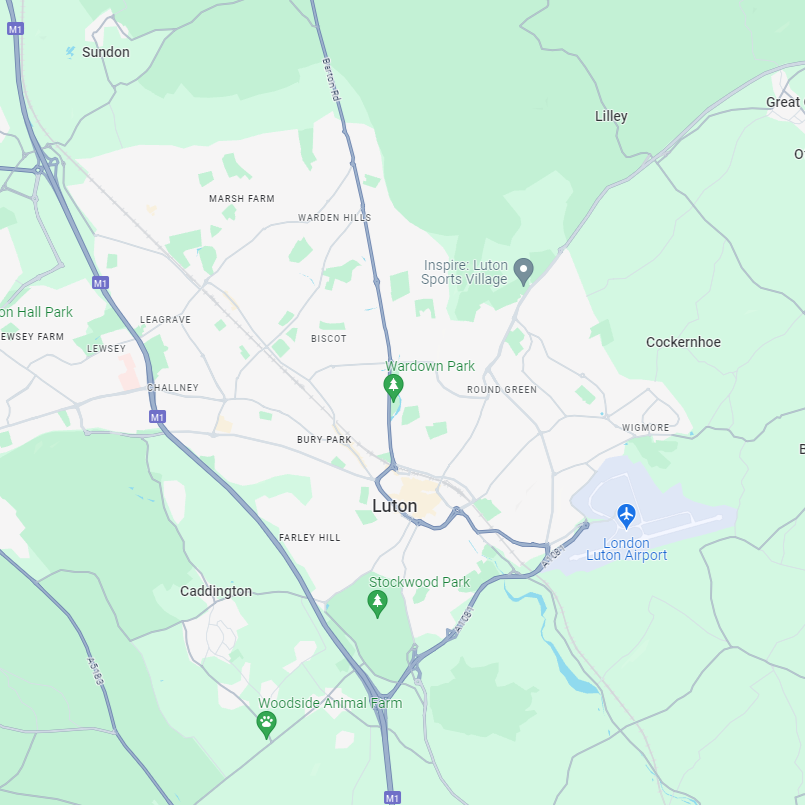 Map of Luton highlighting service areas for Hitchin Removals